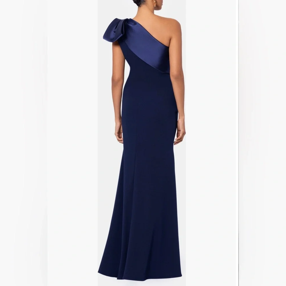 Betsy & Adam One Shoulder Navy Dress - Picture 2 of 7